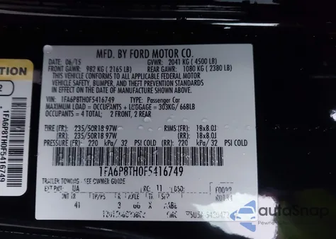 2015 Ford Mustang Ecoboost z USA, uszkodzony, nr VIN 1FA6P8TH0F5416749